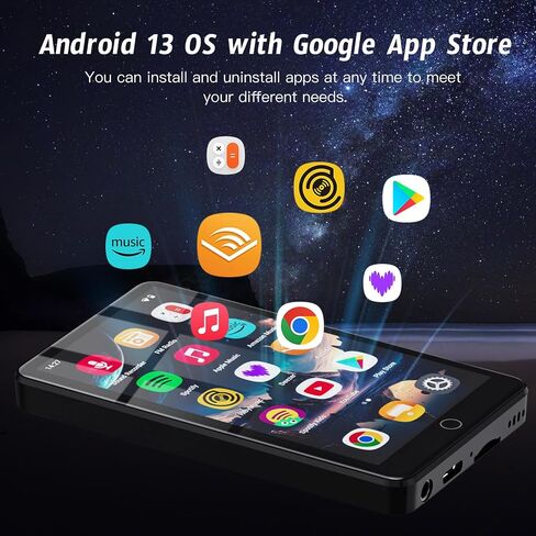 160GB MP3 Player with Android 13 OS, 4.02" MP4 Player with Bluetooth and WiFi, Music Player for Kids with Speakers, Android MP4 MP3 Player with Parental Controls, Play Store in Saudi Arabia