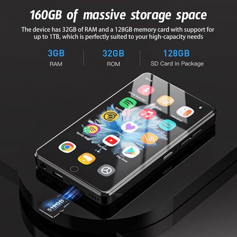 160GB MP3 Player with Android 13 OS, 4.02" MP4 Player with Bluetooth and WiFi, Music Player for Kids with Speakers, Android MP4 MP3 Player with Parental Controls, Play Store in Saudi Arabia