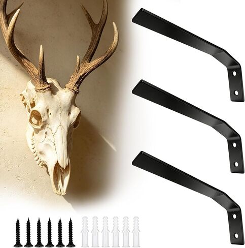European Mount Skull Hanger, Large Deer Skull Mount Wall Hooker Heavy Duty Bracket for Deer Head, Antelope, Goat & Bear Skulls with Easy Install Hardware, Indoor Outdoor Display, 3 Pack in Saudi Arabia