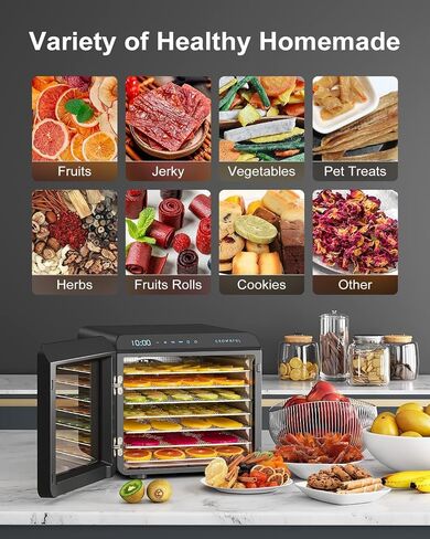 CROWNFUL Food Dehydrator Machine, 7 Stainless Steel Trays, Large Drying Space Dehydrated Dryer, Adjustable Timer and Temperature Control, Dryer for Jerky, Fruit, Meat, Herbs, 30+ Free Online Recipes in Kuwait