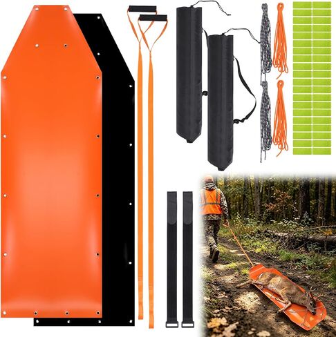 2 PCS 1.2MM Thickened Pull Deer Sled for Hunting Tear Resistant Deer Drag Sled Game Hauler cart for Hauling Trophy Heavy Duty Hunting Accessories with Drag Harness and Handle(2, Orange + Black) in Saudi Arabia