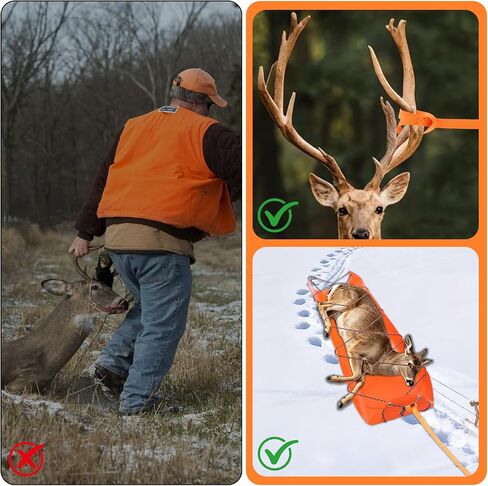 2 PCS 1.2MM Thickened Pull Deer Sled for Hunting Tear Resistant Deer Drag Sled Game Hauler cart for Hauling Trophy Heavy Duty Hunting Accessories with Drag Harness and Handle(2, Orange + Black) in Saudi Arabia