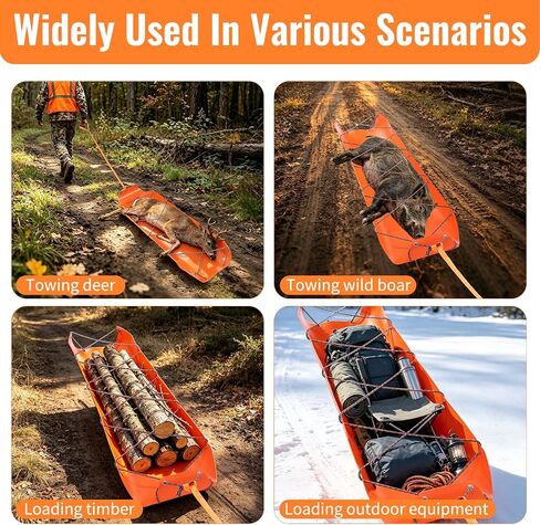 2 PCS 1.2MM Thickened Pull Deer Sled for Hunting Tear Resistant Deer Drag Sled Game Hauler cart for Hauling Trophy Heavy Duty Hunting Accessories with Drag Harness and Handle(2, Orange + Black) in Saudi Arabia