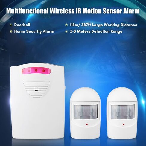 Ejoyous Driveway Alarm, Multifunctional Wire Less Driveway Alarm IR Motion Sensor Alarm Doorbell, Home Security Alert System 1 Receiver 2 Transmitters for Home Outdoor Use in Saudi Arabia