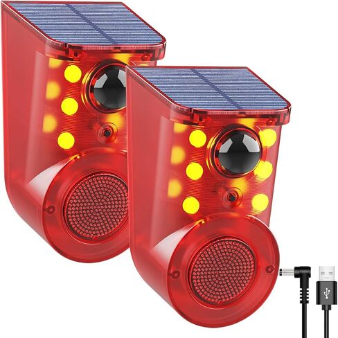 ChunHee Solar Outdoor Motion Sensor Alarm 3 Working Mode Motion Activated Alarm 120dB Loud Sound Noise Maker IP65 Waterproof Motion Detector with Strobe Light for Yard Farm Garden (2PC) in Kuwait