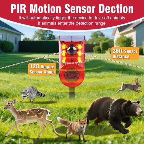 ChunHee Solar Outdoor Motion Sensor Alarm 3 Working Mode Motion Activated Alarm 120dB Loud Sound Noise Maker IP65 Waterproof Motion Detector with Strobe Light for Yard Farm Garden (2PC) in Kuwait