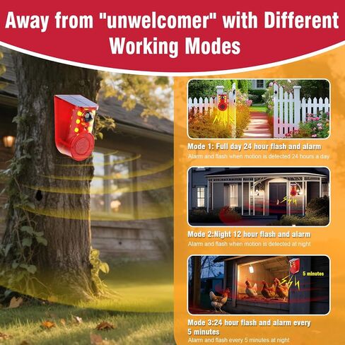 ChunHee Solar Outdoor Motion Sensor Alarm 3 Working Mode Motion Activated Alarm 120dB Loud Sound Noise Maker IP65 Waterproof Motion Detector with Strobe Light for Yard Farm Garden (2PC) in Kuwait