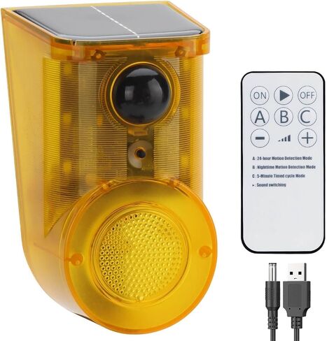 Solar Motion Sensor Alarm Outdoor - Dog Barking Alarm with Remote Controller and Volume Adjustment, 14 Sounds Loud Noise Maker Detector, 4 Modes Activated Strobe Light for Yard Farm Villa (1 Pack ) in Saudi Arabia