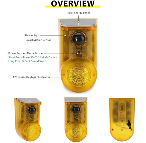 Solar Motion Sensor Alarm Outdoor - Dog Barking Alarm with Remote Controller and Volume Adjustment, 14 Sounds Loud Noise Maker Detector, 4 Modes Activated Strobe Light for Yard Farm Villa (1 Pack ) in Saudi Arabia