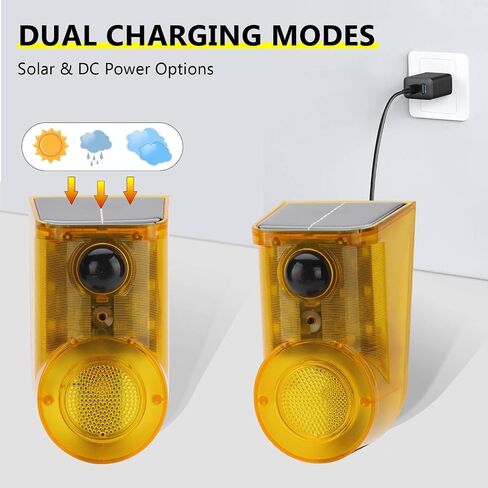 Solar Motion Sensor Alarm Outdoor - Dog Barking Alarm with Remote Controller and Volume Adjustment, 14 Sounds Loud Noise Maker Detector, 4 Modes Activated Strobe Light for Yard Farm Villa (1 Pack ) in Saudi Arabia