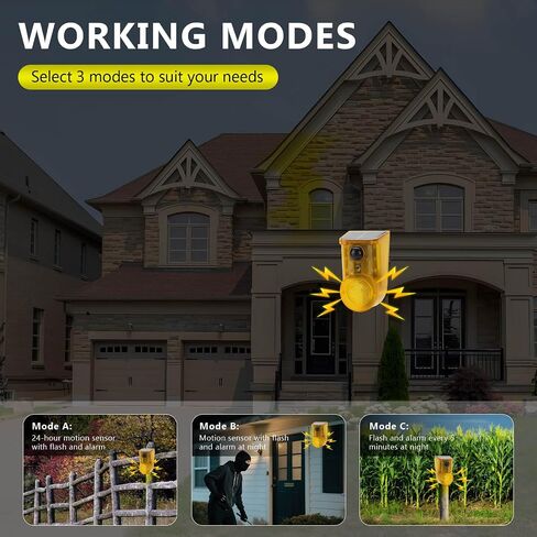 Solar Motion Sensor Alarm Outdoor - Dog Barking Alarm with Remote Controller and Volume Adjustment, 14 Sounds Loud Noise Maker Detector, 4 Modes Activated Strobe Light for Yard Farm Villa (1 Pack ) in Saudi Arabia
