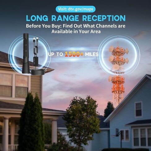 RUPA 4k TV Antenna Indoor for Smart TV Indoor Outdoor for Local Channels, 2025 Amplified HD Digital TV Antenna Long 1500 Miles Range Support All TV, 16 FT Coax HDTV Cable & Amplifier Signal Booster in Saudi Arabia