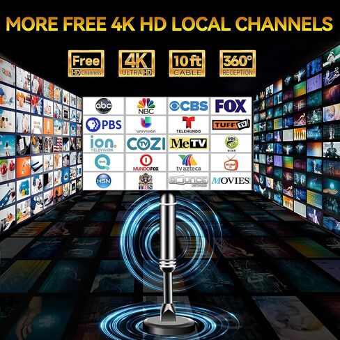 TV Antenna Indoor for All Smart TVs, HD Digital Antenna with 124Miles 360° Long Range Reception, Strong Magnetic Base and Easy Installation Antennas with 9.95FT Cable in Kuwait