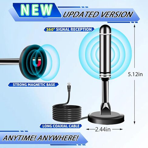 TV Antenna Indoor for All Smart TVs, HD Digital Antenna with 124Miles 360° Long Range Reception, Strong Magnetic Base and Easy Installation Antennas with 9.95FT Cable in Kuwait