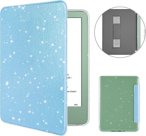 MOROCK Case for All-New 6" Kindle(11th Generation,2024/2022 Release,Model No. RS23CV/C2V2L3), Slim Glitter PU Leather and PC Clear Acrylic Back Cover with Hand Strap, Auto Sleep/Wake, Glitter White in Kuwait