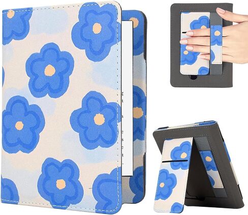 Case for 6 Inch Kindle 2024 & Kindle 2022 (11th Generation) - Premium PU Leather Foldable Stand Cover with Hand Strap & Auto Wake/Sleep, Slim Protective Case for Kindle 11th Gen, Cute Flowers in Saudi Arabia