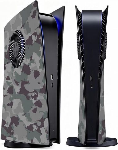 arVin Faceplate for PS5 Digital Edition with Vent & RGB Light Strip Accessories, ABS Hard Anti-Scratch Dustproof Protective Skin Face Plate Cover Plates for PlayStation 5 Digital 2020, Black in Saudi Arabia