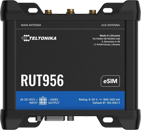 Teltonika RUT956 RUT956A30A00 Industrial 4G LTE Cellular Router, Dual SIM with eSIM, Wi-Fi & Ethernet, RS232/RS485, GNSS, Compatible with AT&T, Verizon & T-Mobile, North America Version in Saudi Arabia