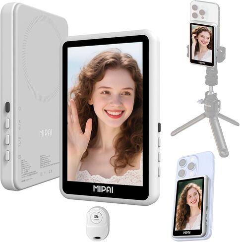 Vlog Selfie Monitor Screen for iPhone & Android,Magnetic Phone Back Camera Selfie Monitor Screen for Vlog Live Stream TikTok,Built-in Speaker,Built-in Shutter Button,7-Hour Long Battery Life (Update) in Saudi Arabia
