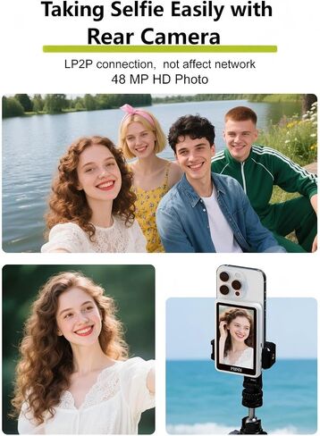 Vlog Selfie Monitor Screen for iPhone & Android,Magnetic Phone Back Camera Selfie Monitor Screen for Vlog Live Stream TikTok,Built-in Speaker,Built-in Shutter Button,7-Hour Long Battery Life (Update) in Saudi Arabia
