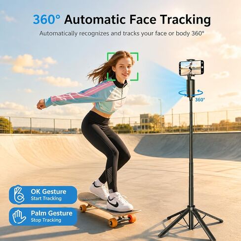 Auto Face Tracking Tripod, 67" Phone Tripod with 360° Auto Tracking, Smart Follow Rotation Phone Holder for iPhone & Android, for Vlogging, Live Streaming, Video Calls in Saudi Arabia