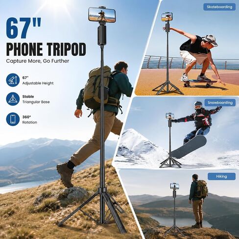 Auto Face Tracking Tripod, 67" Phone Tripod with 360° Auto Tracking, Smart Follow Rotation Phone Holder for iPhone & Android, for Vlogging, Live Streaming, Video Calls in Saudi Arabia