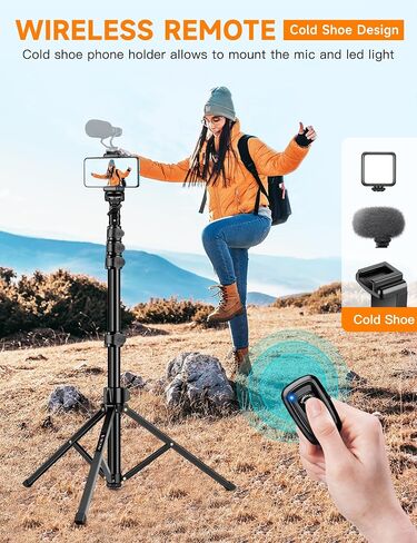 Phone Tripod Stand, 84" Tall Flexible Cellphone Tripod for iPhone with Gooseneck Remote in Saudi Arabia