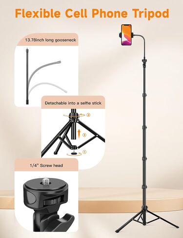 Phone Tripod Stand, 84" Tall Flexible Cellphone Tripod for iPhone with Gooseneck Remote in Saudi Arabia