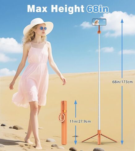 TONEOF Magnetic Selfie Stick Tripod with Aluminum Strong Magnetic Holder for Magsafe, 360° Rotatable Travel Phone Tripod Stand with Metal Ring & Rechargeable Remote for iPhone/Android in Saudi Arabia