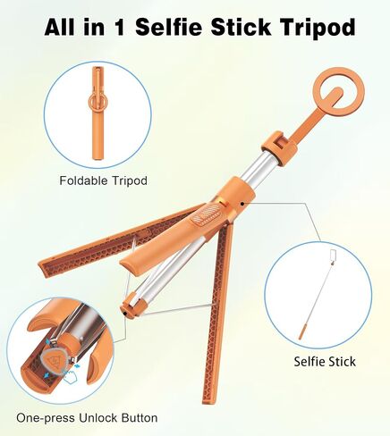 TONEOF Magnetic Selfie Stick Tripod with Aluminum Strong Magnetic Holder for Magsafe, 360° Rotatable Travel Phone Tripod Stand with Metal Ring & Rechargeable Remote for iPhone/Android in Saudi Arabia