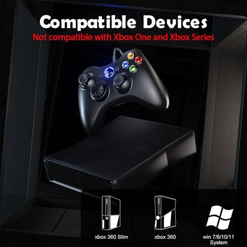 LENISUOLE Upgraded Wired Game Controller Compatible with Xbox 360 & Xbox 360 Slim, Dual Vibration Wired Gamepad Built-in Voice Function, Works with Windows 11/10/8/7 PC, Black in Saudi Arabia