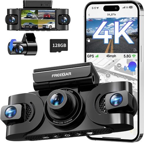 4K 360° Dash Cam with 128GB Card, 4-Channel Dash Camera for Cars in Saudi Arabia