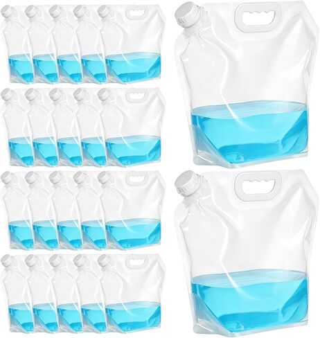 MAQUITA 20 Pcs Emergency Foldable Water Bag, 1.3 Gal Foldable Water Container Bag, 26 Gal Total Clear Plastic Storage for Camping, Hiking, Travel, Emergency, BPA Free, Leakproof, Freezable in Saudi Arabia