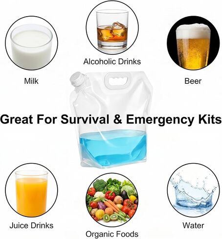 MAQUITA 20 Pcs Emergency Foldable Water Bag, 1.3 Gal Foldable Water Container Bag, 26 Gal Total Clear Plastic Storage for Camping, Hiking, Travel, Emergency, BPA Free, Leakproof, Freezable in Saudi Arabia
