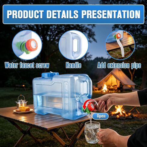 Ropoy 15L 3.3 Gallon Portable Water Container with Spigot, BPA-Free Food Grade Water Storage Tank, Leak Proof Drinking Water Jug for Camping Hiking Picnic Car Travel Emergency in Saudi Arabia
