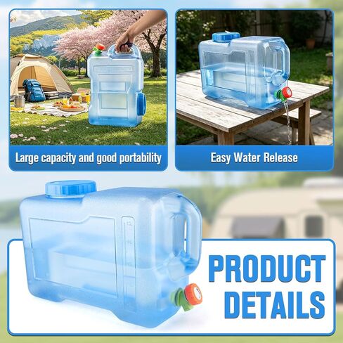 Ropoy 15L 3.3 Gallon Portable Water Container with Spigot, BPA-Free Food Grade Water Storage Tank, Leak Proof Drinking Water Jug for Camping Hiking Picnic Car Travel Emergency in Saudi Arabia