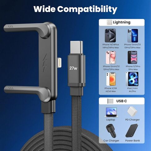 Lightning Cable with Built-in Stand, 90 Degree Sideways iPhone Charger Cord in Kuwait