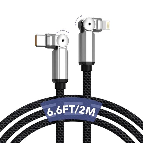 90 Degree USB C to Lightning Cable With 180°Rotating Head, 6FT Fast Charger Power Delivery Type C to Lightning Right Angle Braided Cord, MFi Certified Charger for iPhone 14 13 12 11 X Xs Pro, iPad in Kuwait