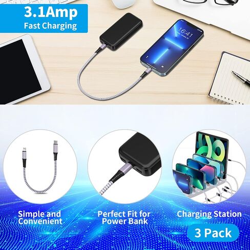 [Apple MFi Certified] Short iPhone Charger 8 Inch 3Pack, USB A to Lightning in Kuwait