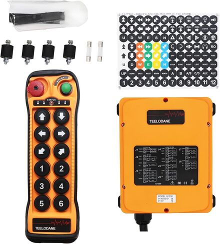 Q1200 12 Channel Industrial Wireless Remote Control Kit 36V 110V 220V 380V, Auto Pairing Safety Key Single Speed Remote for Hoist Crane Winch Dump Trailer Gantry Crane (AC/DC36-480V (1T1R)) in Kuwait