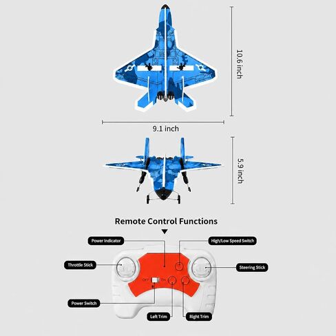 JOI MEW F-16 2CH RC Plane for Beginners, 2.4GHz Remote Control Airplane with LED Lights, 6-Axis Gyro, One-Key Takeoff, 2 Batteries, Crash-Resistant MPP Foam, Gift for Kids Ages 8-12 in Kuwait