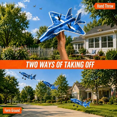 JOI MEW F-16 2CH RC Plane for Beginners, 2.4GHz Remote Control Airplane with LED Lights, 6-Axis Gyro, One-Key Takeoff, 2 Batteries, Crash-Resistant MPP Foam, Gift for Kids Ages 8-12 in Kuwait