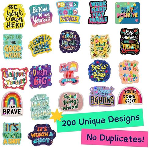 200PCS Holographic Motivational Stickers, Positive Affirmation Stickers for Women Adults Teens Students, Inspirational Quote Vinyl Decals for Water Bottles Laptop Vision Board Supplies in Kuwait