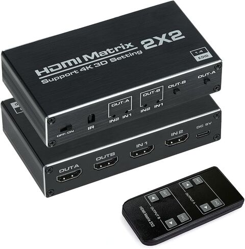 HDMI Matrix 2x2, HDMI Matrix Switch 2 in 2 Out Switcher Splitter Box with IR Remote Control, Support Ultra 4K@60Hz YUV 4:2:0, 4K@30Hz, 3D, 1080P，HDMI 1.4, HDCP 1.4 in Kuwait