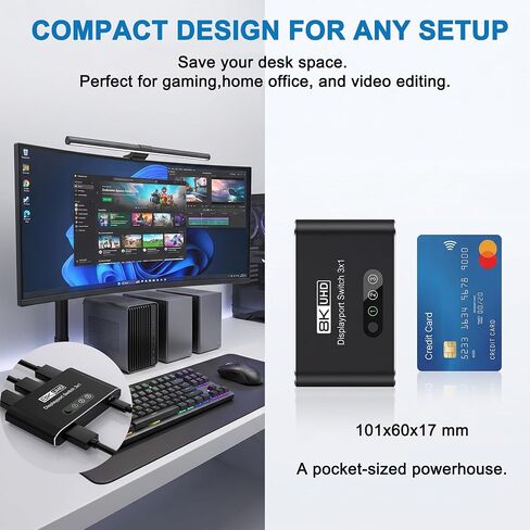 محول DisplayPort 3 في 1 مخرج 8K@60 هرتز، محول DP يوصل 3 أجهزة كمبيوتر بشاشة واحدة، محدد DisplayPort 1.4 3×1، محول زر يدوي لسطح المكتب/GPU/الكمبيوتر المحمول - اتصال مباشر فقط (بدون قاعدة توصيل/KVM) in Kuwait