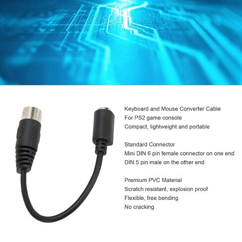 Keyboard Mouse Converter Cable, Professional PS2 Adapter Cord, Compact 0.15m PVC Cable, Ideal for DIN 5 Pin Male to Mini DIN 6 Pin Female Connection in Kuwait