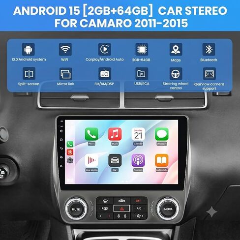 Car Radio for Chevrolet Chevy Camaro Radio, 2010 2011 2012 2013 2014 2015 Camaro Radio Upgrade with 9 Inch Touchscreen, Android, Carplay, DSP, Bluetooth 5.0, GPS, FM, AM, 2G RAM, 64G ROM in Kuwait