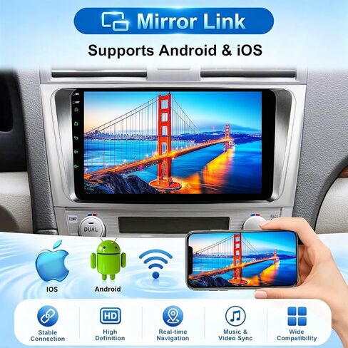 Car Radio for Toyota Camry 2006-2011 Wireless Carplay Android Auto,9 inch HD IPS Touch Screen Car Stereo with Mirror Link 10 Band DSP Audio/Bluetooth/FM/SWC in Kuwait