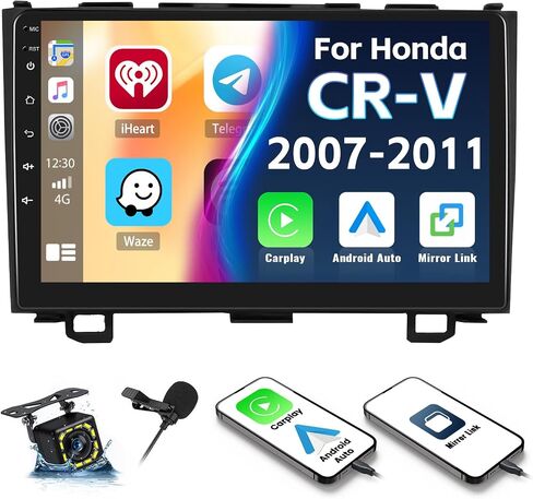 مشغل MP5 ستيريو للسيارة Honda CRV 2007-2011 راديو السيارة مع Apple Carplay Android وصلة مرآة تلقائية، راديو بشاشة تعمل باللمس 9 بوصة مع كاميرا احتياطية بلوتوث FM SWC مدخل USB مزدوج in Kuwait