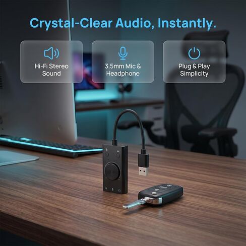 USB Stereo Audio Adapter with 3.5mm Headset Jack and Volume Control in Saudi Arabia